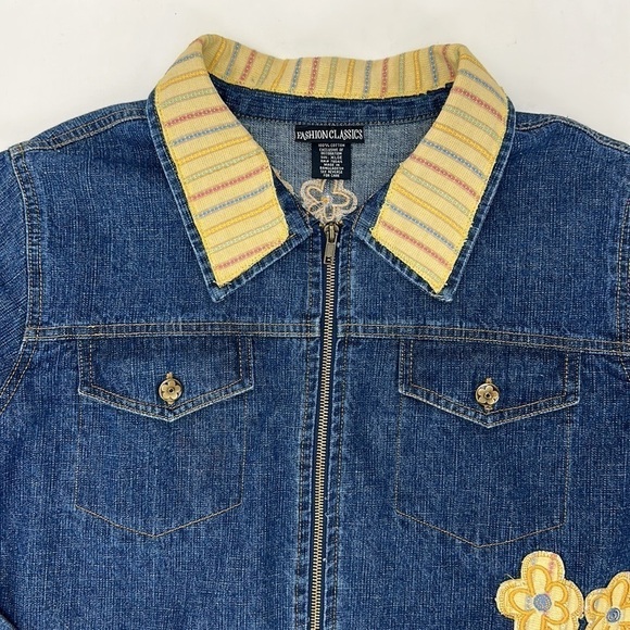 Vtg Fashion Classics Blue Denim Full Zip Jacket XL Floral Embroidery Boxy - Picture 7 of 14